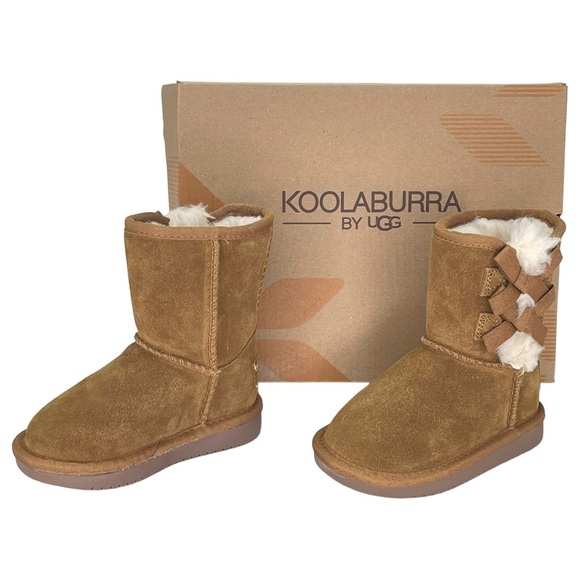 Koolaburra UGG Toddler’s 6 Victoria Short Boot Tan Suede Leather Faux Fur Lining - Picture 9 of 11